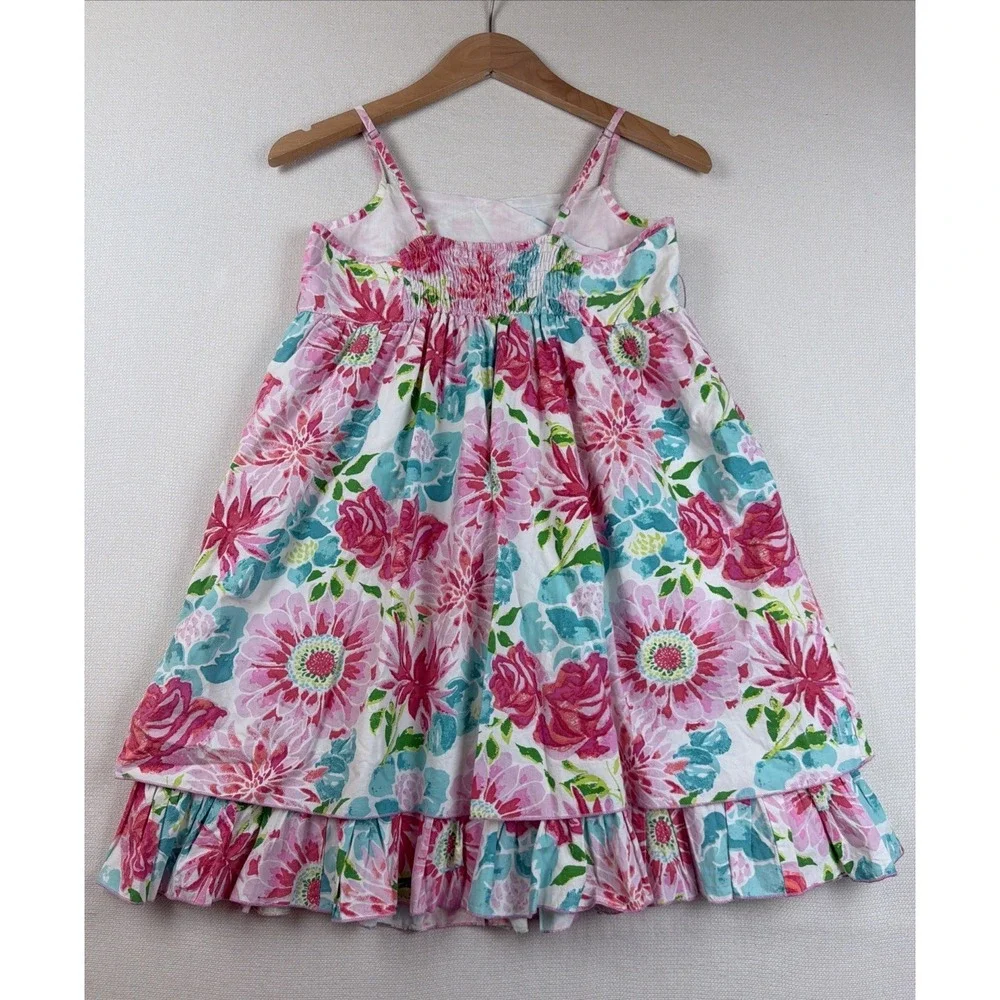 Garnet Hill Kids Floral Dress Size 12 Pink (no belt) 100% Cotton Lined Layered
